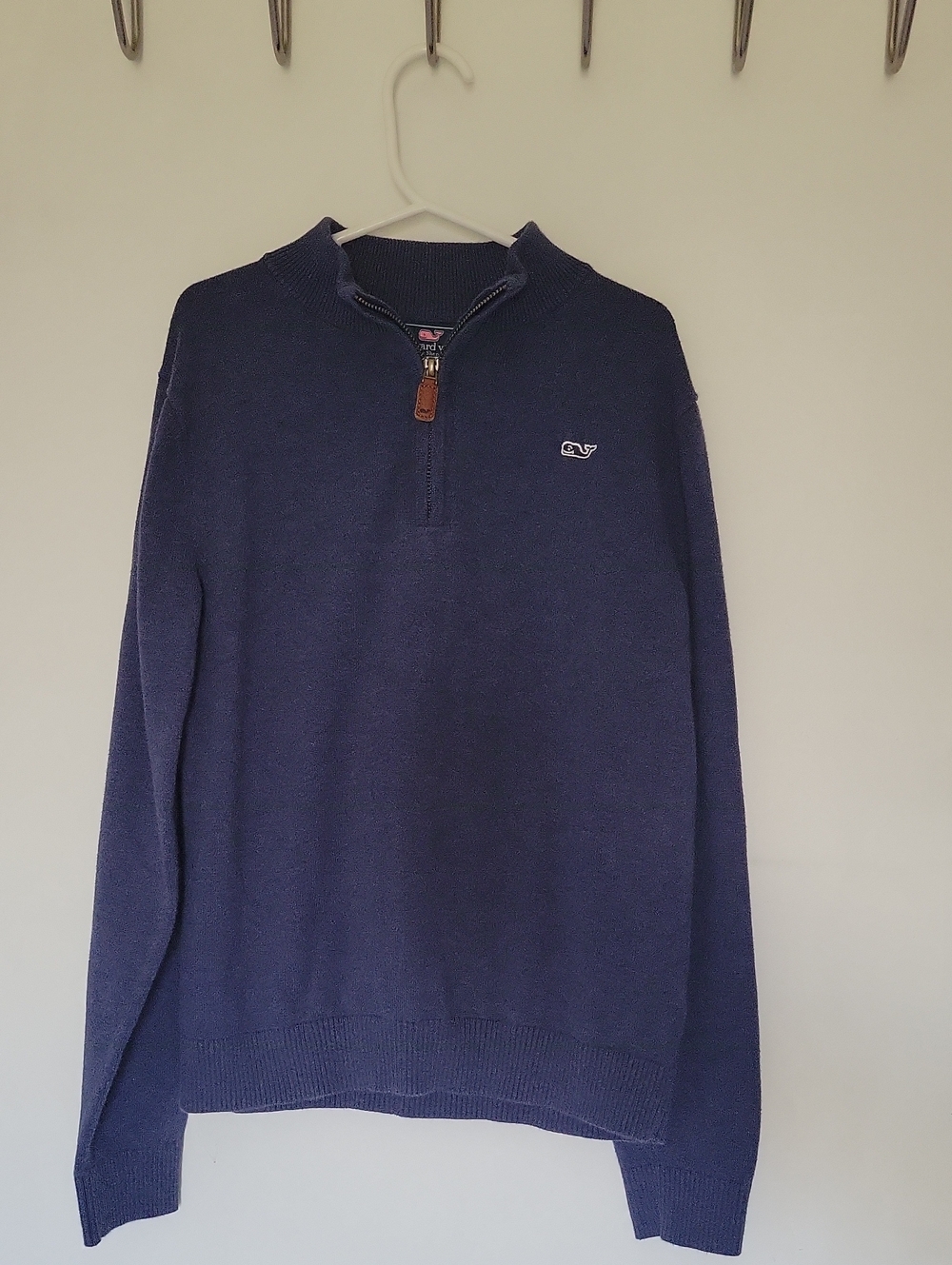 Vineyard Vines Worn Once Navy Half-Zip Sweater with Leather Zip Pull